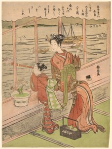 Duplavirágú cseresznye: A Minami Yamasakiya Motoura (Minami Yamasakiya uchi Motoura, Yaezakura), a "A lebegő világ szépségei a virágokhoz képest (Ukiyo bijin hana ni yosu)" sorozatból alkotó: Suzuki Harunobu