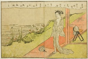 Kétoldalas illusztráció a kötetből. 1. a "Képkönyv a tavaszi brokátokról (Ehon haru no nishiki)" alkotó: Suzuki Harunobu