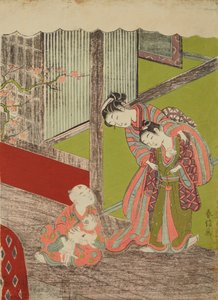 Macskával és egérrel játszó gyermekek alkotó: Suzuki Harunobu