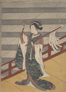 Lány az erkélyen a kőlépcső felett, kb. 1768., kb. 1768. alkotó: Suzuki Harunobu