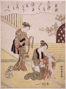 P.312-1941 Egy anya kisfiát kimonóba öltözteti (színes fanyomat) alkotó: Suzuki Harunobu