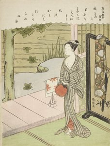Fujiwara no Toshiyuki verse, a Harminchat halhatatlan költő című sorozatból, 1767-68 körül alkotó: Suzuki Harunobu