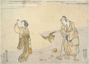 Nádgereblyézés: keleti szépségek a tengerparton alkotó: Suzuki Harunobu