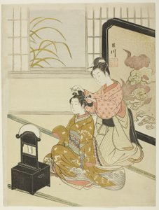 Az őszi hold a tükörben (Kyodai no shugetsu), a "Nyolc nézet a szalonból (Zashiki hakkei)" sorozatból alkotó: Suzuki Harunobu