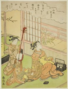 A Hold (Tsuki), a "Divatos jelenetek a hóról, a holdról és a virágokról (Furyu setsugekka)" sorozatból. alkotó: Suzuki Harunobu