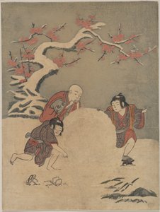 Három fiú hóembert épít alkotó: Suzuki Harunobu