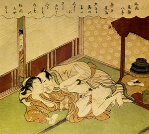 Two Lovers Shunga - erotikus fatömbnyomat, c. 1750