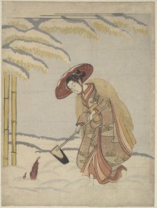 Bambuszrügyeket ásó nő a hóban, avagy Meng Zong (Mōsō) paródiája a Gyermeki jámborság huszonnégy példaképe című műből alkotó: Suzuki Harunobu