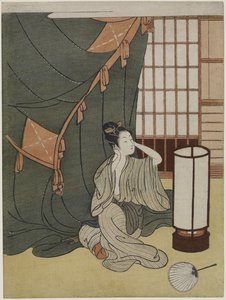 Fiatal nő a szúnyoghálón kívül, 1766 után alkotó: Suzuki Harunobu