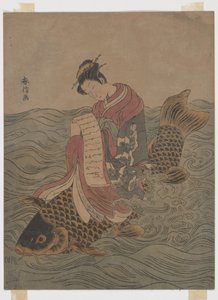 Fiatal nő pontyon lovagolva alkotó: Suzuki Harunobu