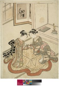Fiatal nők, akik macska bölcsőjét játszák, 1767-68 körül alkotó: Suzuki Harunobu