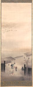 Yoshiwara és Shinagawa, Edo-korszak (tinta, szín és arany selyemen) alkotó: Suzuki Kiitsu