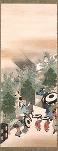 Yoshiwara és Shinagawa, Edo-korszak (tinta, szín és arany selyemen)