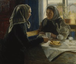 Két nő kávét iszik (olaj, vászon)