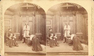 Baby Death, Svéd szekció, innen: A kiállítás címe: Jelenetek a svédek otthoni életében, #na kiállítás, Fő kiállítási épület, épület, 1876 (sztereoszkópikus nyomat) alkotó: Swedish Photographer