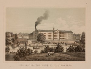 Gyapotgyár, Stromsbro, Svédország, 1840 körül (színes litó) alkotó: Swedish School