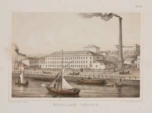„Rosenlunds Fabriker” (Rosenlunds Factory), Rosenlunds, Stockholm, Svédország, 1840 körül (színes litho) alkotó: Swedish School