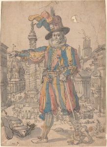 Giovanni Grosso, a svájci gárda Róma látképe előtt áll alkotó: Swiss 17th Century after Francesco Villamena