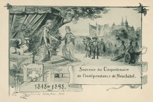 Ötven éves évfordulója annak, hogy Neuchatel 1848-ban köztársasággá nyilvánította magát a Svájci Államszövetségen belül (litho) alkotó: Swiss School
