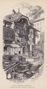 Rész: Freiburg im Uechtland, Egy régi utca Freiburgban, Uechtland (metszet) alkotó: Swiss School