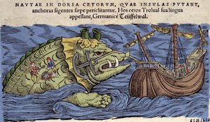 Tengeri szörny és hajó, illusztráció a 