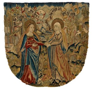 A látogatást ábrázoló gobelintábla 1500 körül (gyapjú, selyem, fém és arany) alkotó: Swiss School