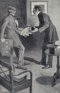 John Stuart Mill elhozza barátjának, Thomas Carlyle-nak a szörnyű hírt, hogy egy figyelmetlen lány elégette a kéziratát (litho). alkotó: Sydney C Lucas