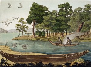 Navigációs módszer New Hollandban, F. Fumagalli metszet, illusztráció a 19. század eleji útikönyvek gyűjteményéből