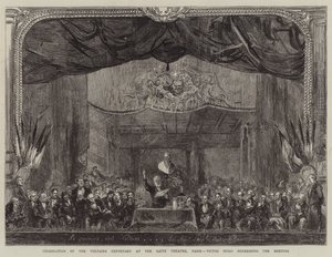Voltaire centenáriumi ünnepsége a párizsi Gaite Színházban, Victor Hugo beszéde a találkozón alkotó: Sydney Prior Hall