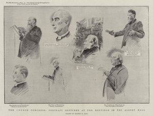 Az egyházi kongresszus, portrévázlatok a találkozókon az Albert Hall litho-ban alkotó: Sydney Prior Hall