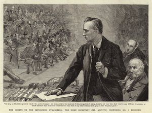 A vita a bebörtönzött dinamiterekről, a belügyminiszter (Asquith úr) válaszol J Redmond úrnak alkotó: Sydney Prior Hall