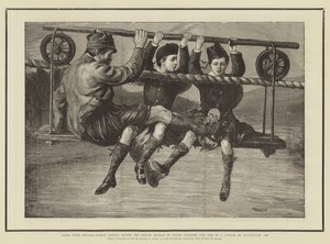 Az első utazás, Albert Viktor herceg és György walesi herceg átkel a Dee-n egy bölcsőben Abergeldie-nél 1876 alkotó: Sydney Prior Hall