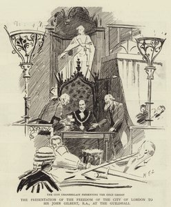 A londoni város szabadságának bemutatása Sir John Gilbertnek, RA, a Guildhallban alkotó: Sydney Prior Hall