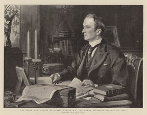 George Nathaniel Curzon parlamenti képviselő, India újonnan kinevezett alkirálya alkotó: Sydney Prior Hall