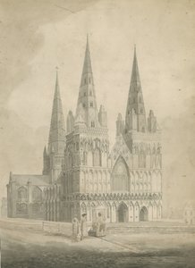 Lichfield katedrális – Nyugati front: szépia rajz, nd [1782]
