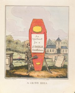 Súlyos ötlet: Lakás egyedülálló úriembernek, kocsma. 1828 (színes metszet)