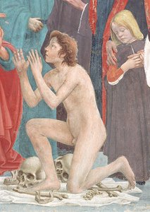 Részlet a feltámadt gyermekről, Theophilus fiának és Szent Péternek, aki Antiókhia első püspökeként trónolt, 1427 körül és 1484-85 körül (63302 részlet)
