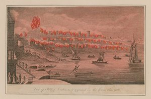 London egy részének látképe, ahogyan az 1666-os nagy tűzvészben kinézett