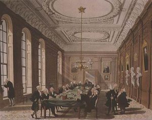 Orvosi Főiskola Ackermann „London mikrokozmoszából” (színes metszet) alkotó: T. and Pugin A.C. Rowlandson
