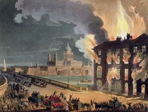 Tűz az Albion malomban, a Blackfriars hídon, Ackermann „London mikrokozmosza” című művéből, 1808-11 (akvatinta)