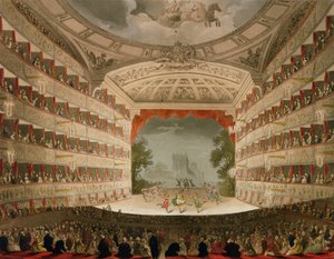 Kings Theatre Opera House, metszette J. Bluck, kocsma. Ackermann "Művészetek Tára" (akvatinta)