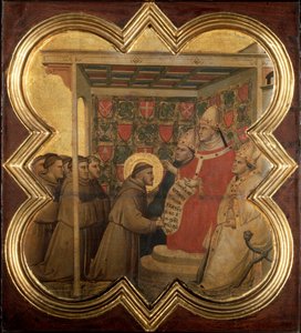 Assisi Szent Ferenc élete: III. Innocentus megerősíti a ferences uralmat 1210-ben – tempera fán alkotó: Taddeo Gaddi