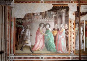 A Szűz élete: Joachim és Anne találkozása az aranykapunál (freskó, 1327 körül)