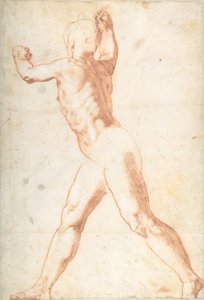 Álló akt férfi recto, Három tanulmány katonákról verso, 1550.