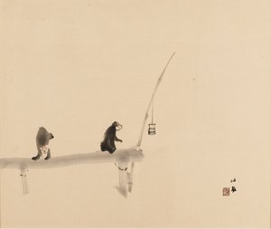 Woodblock nyomat – Két majom a mólón, 19. század vége – 20. század eleje alkotó: Takeuchi Seiko
