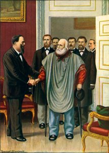Garibaldi meglátogatja Vittorio Emanuelét Rómában. Az utolsó beszélgetés a Risorgimento két szerzője között alkotó: Tancredi Scarpelli