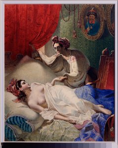 Illusztráció Alekszandr Puskin (1799-1837) „Poltava” című verséhez. Tarasz Grigorjevics Sevcsenko (Sevcsenko) (1814-1861) munkája, akvarell, tus és arany papíron alkotó: Taras Grigoryevich Shevchenko