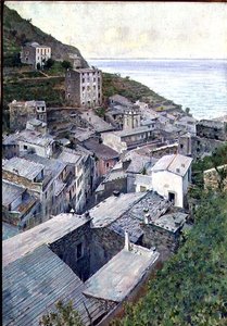 Rooftops at Riomaggiore (olaj, vászon) alkotó: Telemaco Signorini