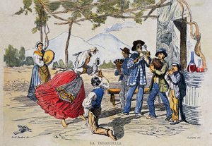 Nápolyi tarantella, metszet Teodoro Duclere (1814-1869) rajzából, Olaszország