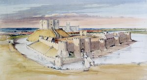Illusztráció az észak-yorkshire-i York-kastélyról, ahogyan a 13. század végén lehetett, 1985